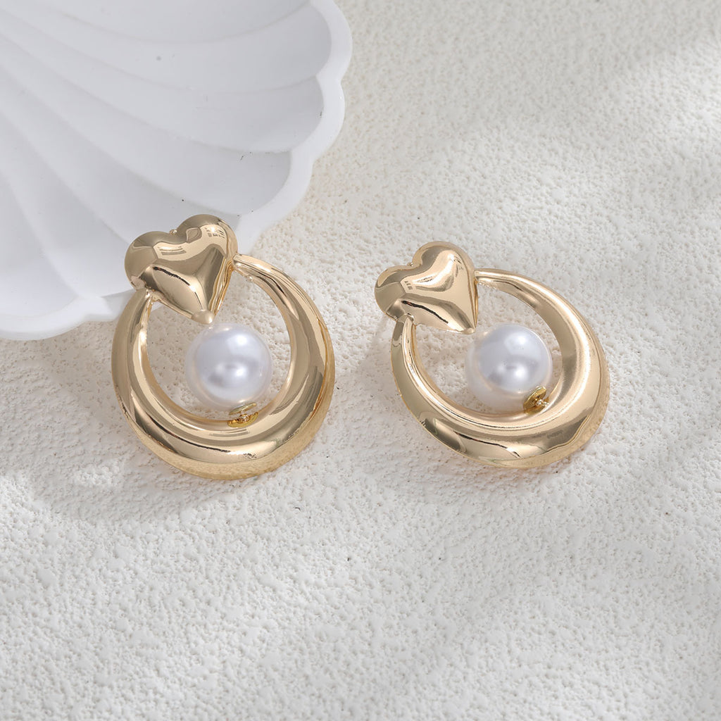 Damen Ohrringe mit herzförmigem Design und künstlicher Perle Shop Nory