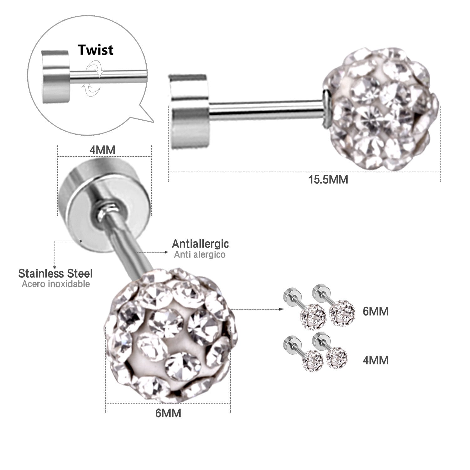 Damen Ohrstecker aus Edelstahl mit funkelnden Zirkonia Shop Nory