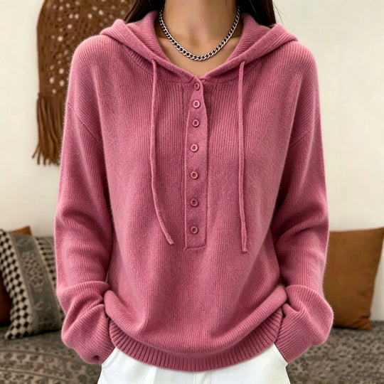 Damen Kapuzenpullover aus weichem Feinstrick mit Knopfleiste und relaxed Fit Shop Nory