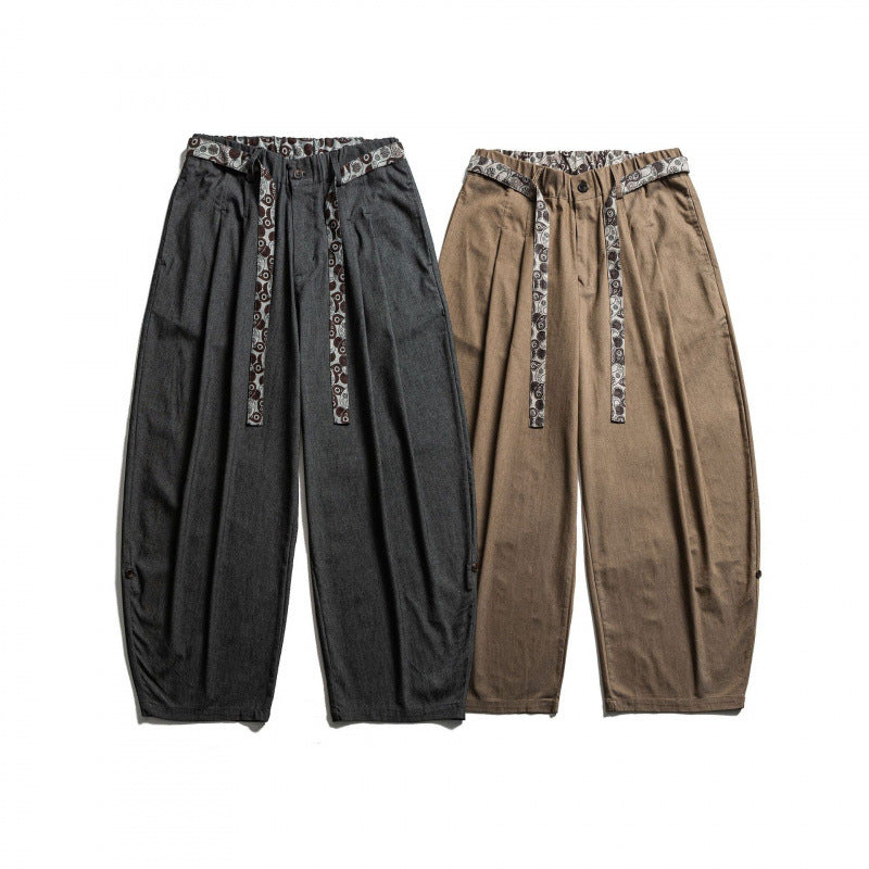 Herren Weite Highwaist Plissée-Hose mit elastischem Bund und bedrucktem Tunnelzug Shop Nory