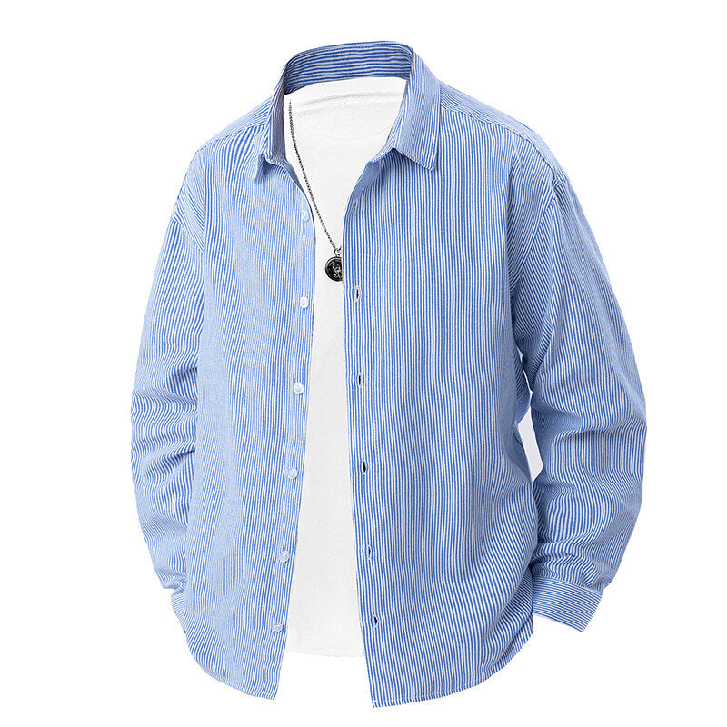 Herren gestreiftes Overshirt-Hemd mit lockerer Passform und Kentkragen Shop Nory