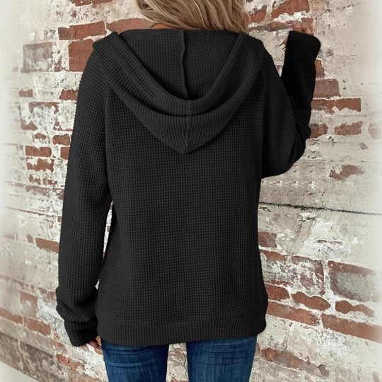 Damen Waffelstrick-Kapuzenjacke mit Reißverschluss, Kängurutaschen und entspannter Silhouette Shop Nory