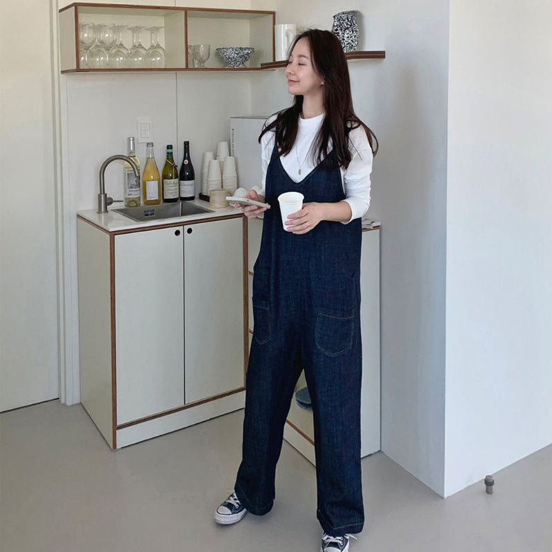 Damen Oversized Denim-Latzhose mit weitem Bein und Eingrifftaschen Shop Nory