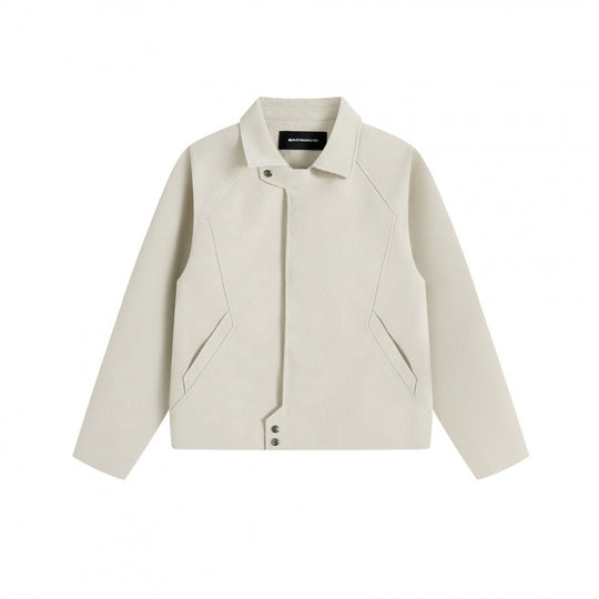 Unisex Kurzjacke im minimalistischen Veloursleder-Look mit verdeckter Frontblende und Hemdkragen Shop Nory