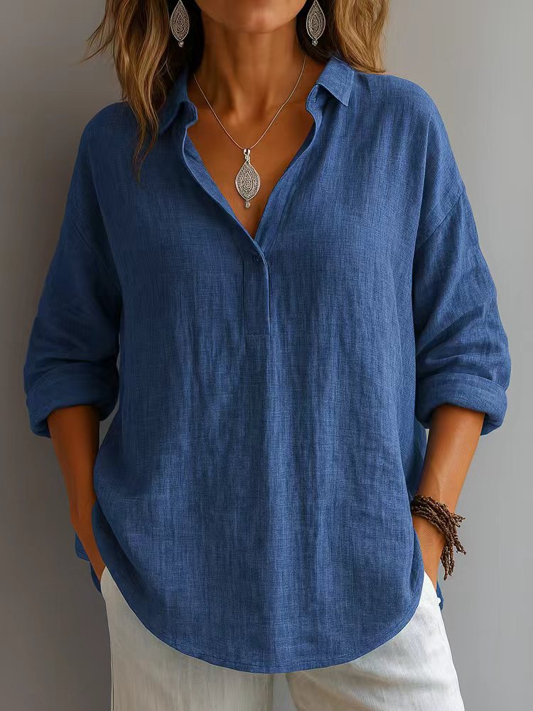 Damen lässige Bluse mit V-Ausschnitt und geknöpftem Kragen Shopnory