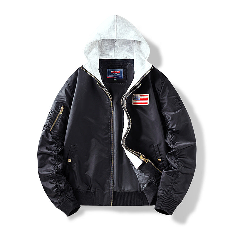 Herren Nylon‑Bomberjacke mit integrierter Sweatkapuze und Ärmel‑Utility‑Tasche Shop Nory