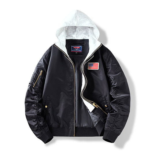Herren Nylon‑Bomberjacke mit integrierter Sweatkapuze und Ärmel‑Utility‑Tasche Shop Nory