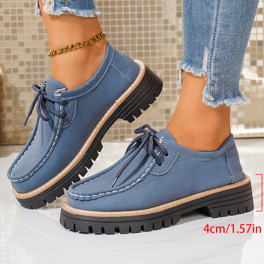 Damen elegante Derby-Schnürer aus Lederimitat mit Mokassinnaht und grober Profilsohle Shop Nory