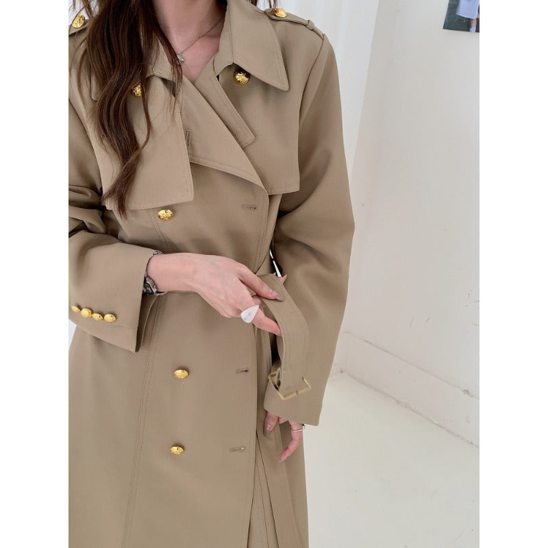 Damen Taillierter Trenchcoat mit Bindegürtel und goldenen Knopfdetails Shop Nory