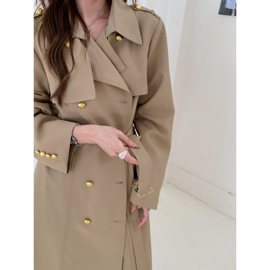 Damen Taillierter Trenchcoat mit Bindegürtel und goldenen Knopfdetails Shop Nory