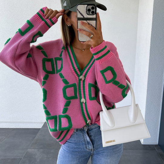 Damen Grobstrick-Cardigan mit 3D-Strukturmotiv, V‑Ausschnitt und Knopfleiste Shop Nory