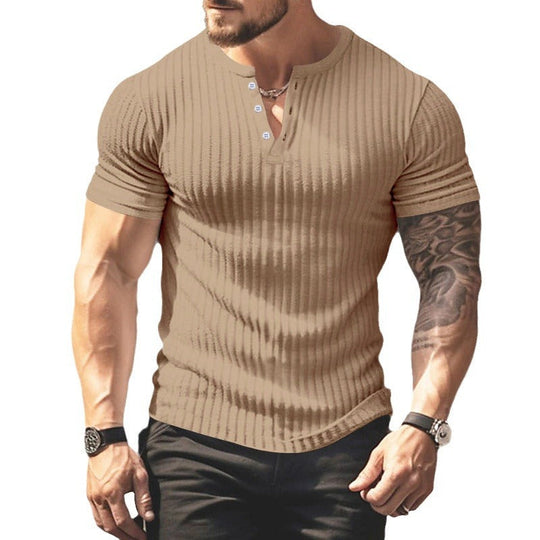 Herren kurzärmeliges Henley-T-Shirt mit strukturiertem Rippdesign und praktischem Knopfverschluss