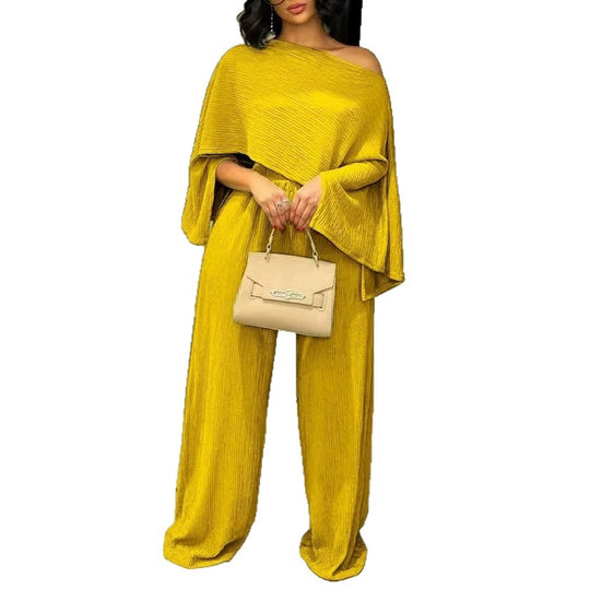 Damen Zweiteiliges Strukturiertes Loungewear‑Set mit Cropped‑Capeoberteil und Maxirock mit Seitenschlitz Shop Nory