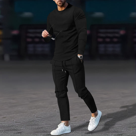 Herren nan modernes Lounge-Set aus feinem Stretchjersey mit Rundhals-Longsleeve und tapered Cargo-Jogger Shop Nory