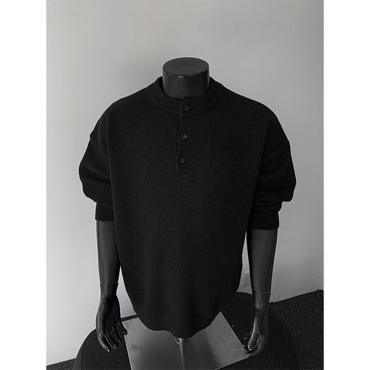 Herren Oversize-Strickpullover mit Henley-Kragen und Halbknopfleiste Shop Nory