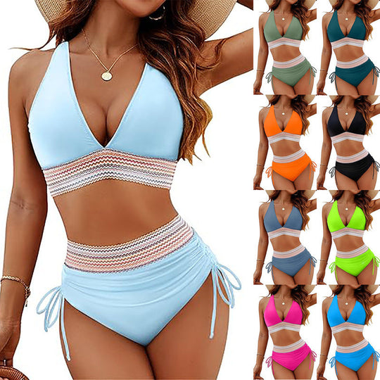 Damen Bikini-Set mit hoch tailliertem Slip und sportlichen Akzenten