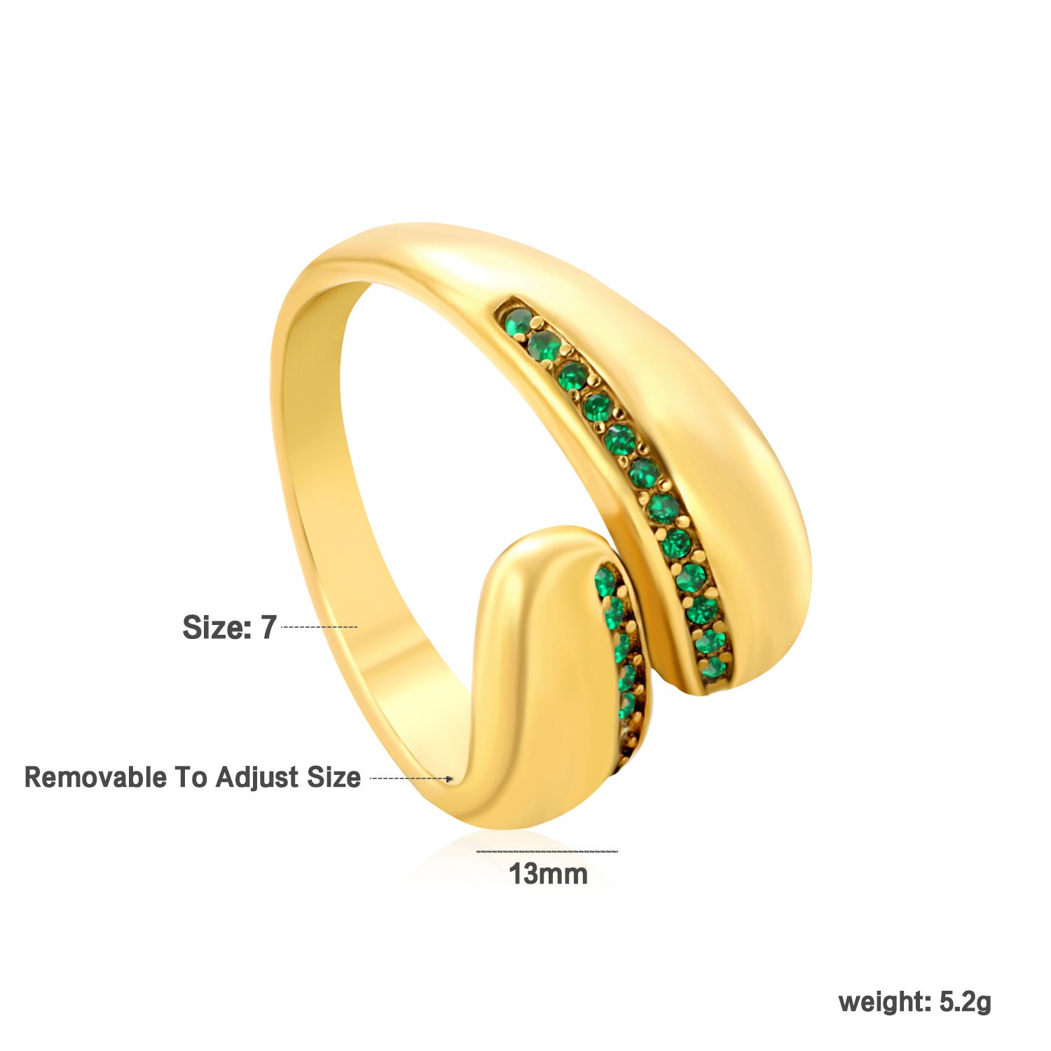 Damen Verstellbarer Ring mit glitzernden Zirkonia und modernen Grüntönen Shop Nory