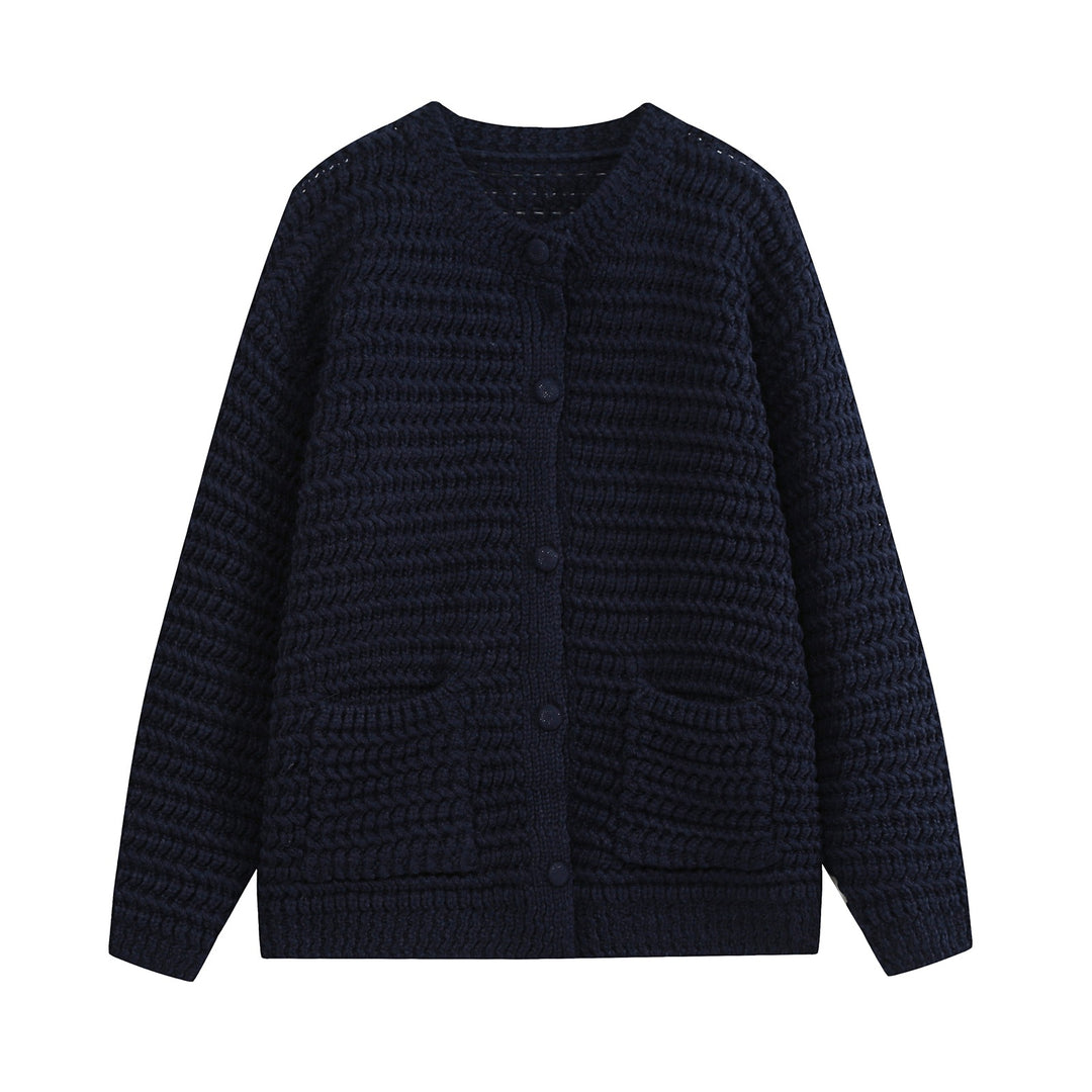 Damen Grobstrukturierter Häkel-Cardigan mit stoffbezogenen Knöpfen und aufgesetzten Taschen Shop Nory