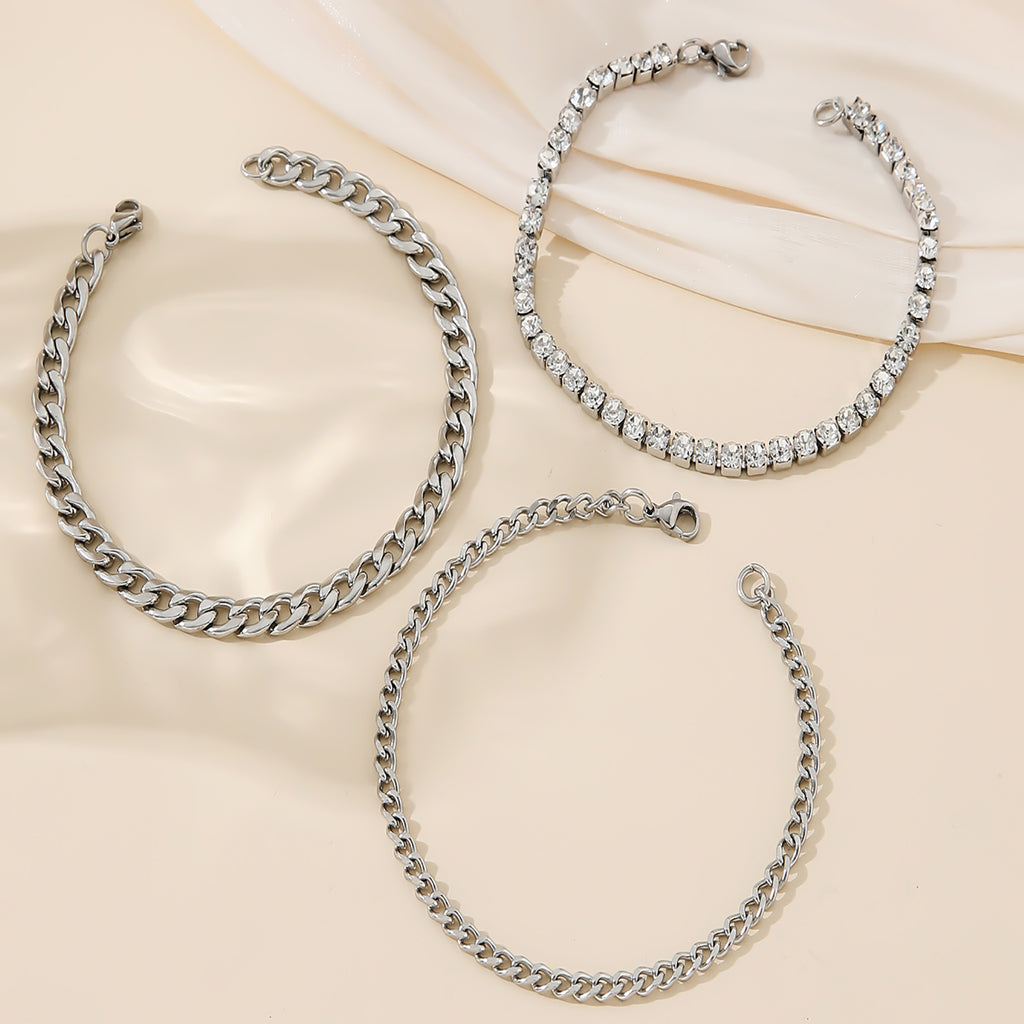 Damen Armband-Set mit funkelnden Strasssteinen und modischem Gliederdesign Shop Nory
