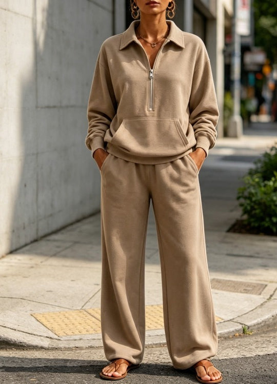 Damen Lässiges Sweat-Set mit Halbzip-Pullover und weiter Jogginghose Shop Nory