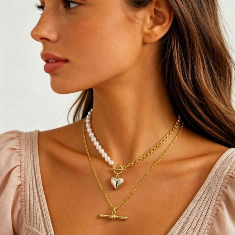 Damen Halskette mit Perlenanhänger und charmantem Herzdesign Shop Nory