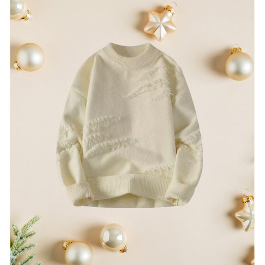 Damen Kurz geschnittener kuscheliger Strickpullover mit Fransen‑Einsätzen und Stehkragen Shop Nory