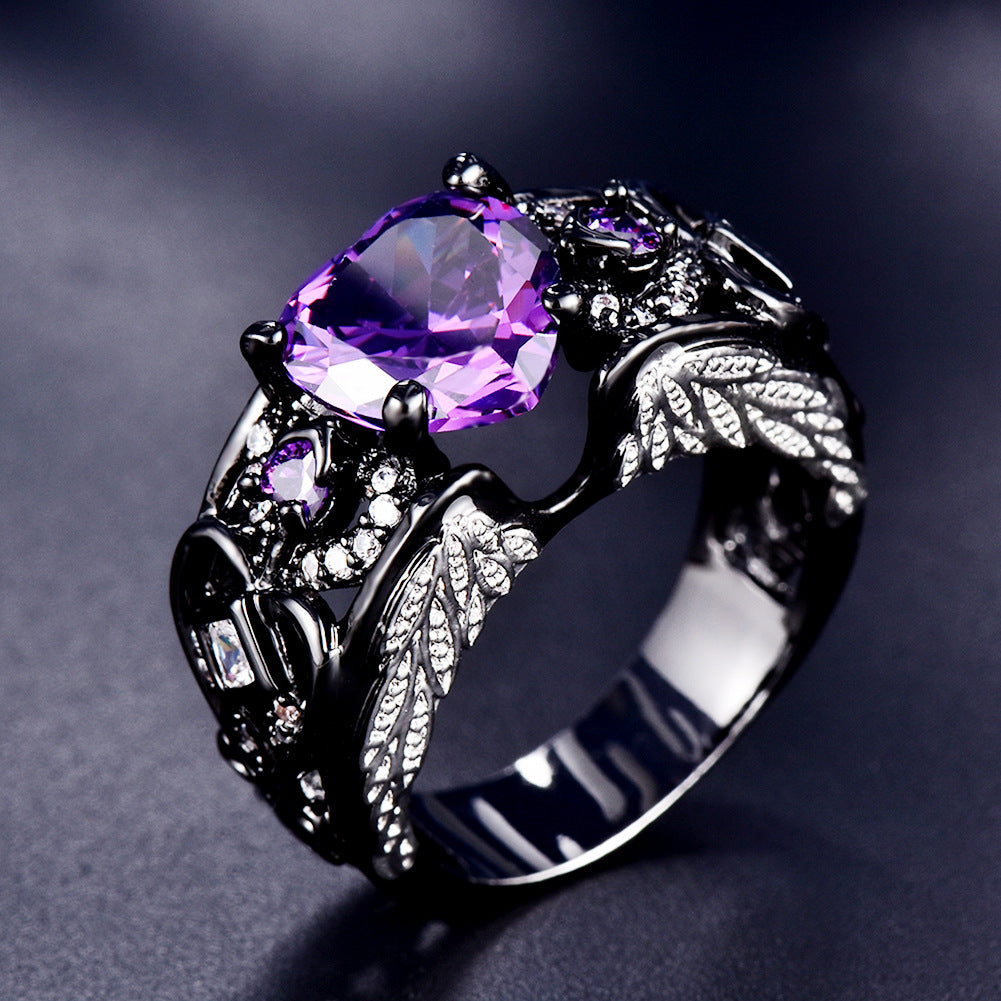 Damen Ring mit kunstvollem Blätter-Design und schimmerndem Amethyst Shop Nory