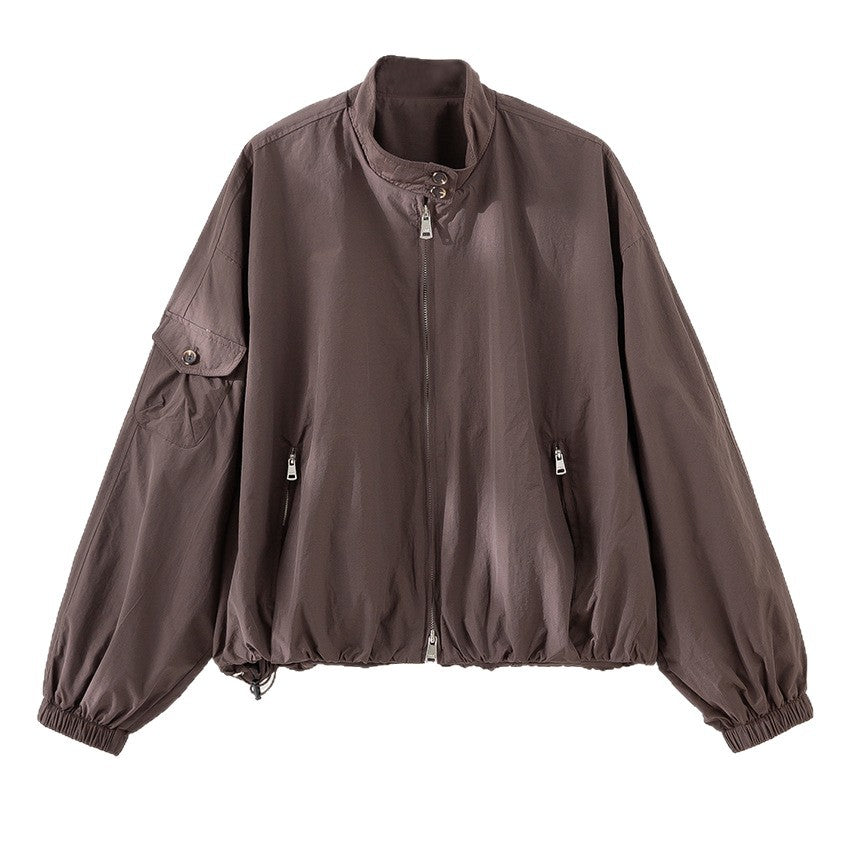 Damen Kurze technische Bomberjacke im Oversize‑Stil mit Ärmeltasche und Zwei‑Wege‑Reißverschluss Shop Nory
