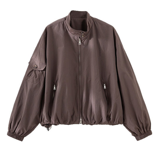 Damen Kurze technische Bomberjacke im Oversize‑Stil mit Ärmeltasche und Zwei‑Wege‑Reißverschluss Shop Nory