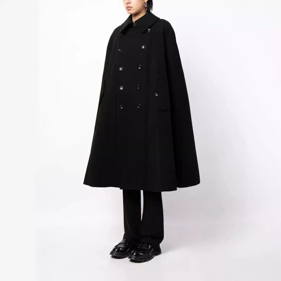 Herren zweireihiger Cape-Mantel aus Wollmix mit Umhangschnitt Shop Nory