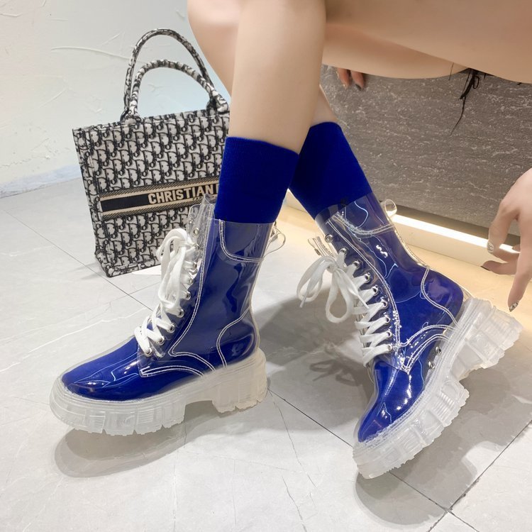 Damen Transparente Chunky Stiefel mit modischem Obermaterial und robustem Sohlenprofil Shopnory