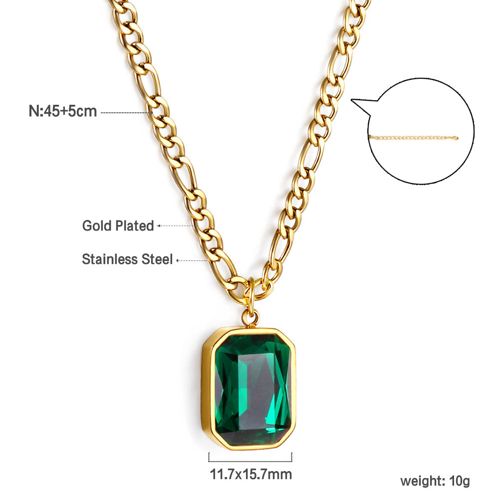 Damen Halskette mit grünem Edelsteinanhänger aus goldplattiertem Edelstahl Shop Nory