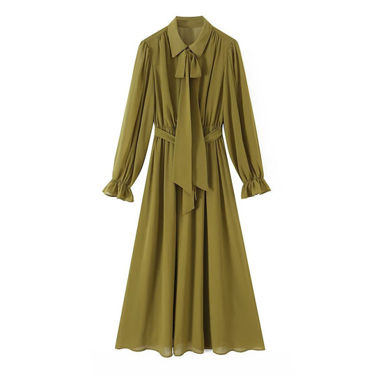 Damen Chiffon‑Maxikleid mit Bindeschleife, tailliertem Knotenband und Rüschenärmeln Shop Nory