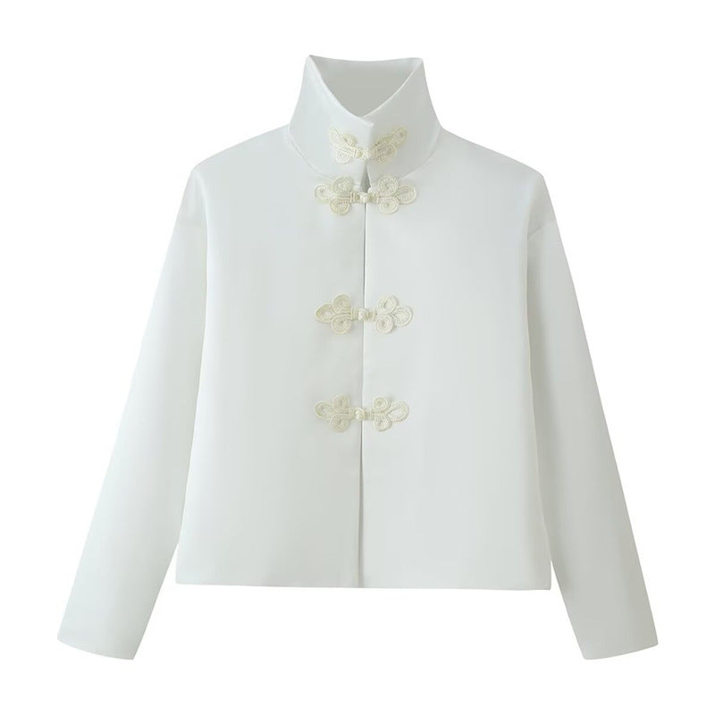 Damen Kurzjacke mit Stehkragen und dekorativen Knotenverschlüssen im Mandarin‑Stil Shop Nory