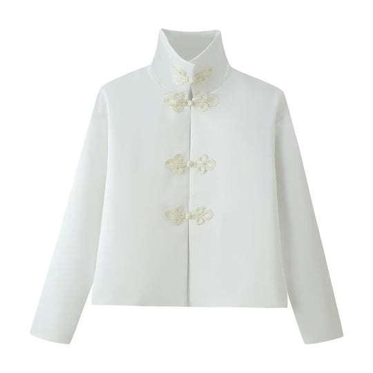 Damen Kurzjacke mit Stehkragen und dekorativen Knotenverschlüssen im Mandarin‑Stil Shop Nory