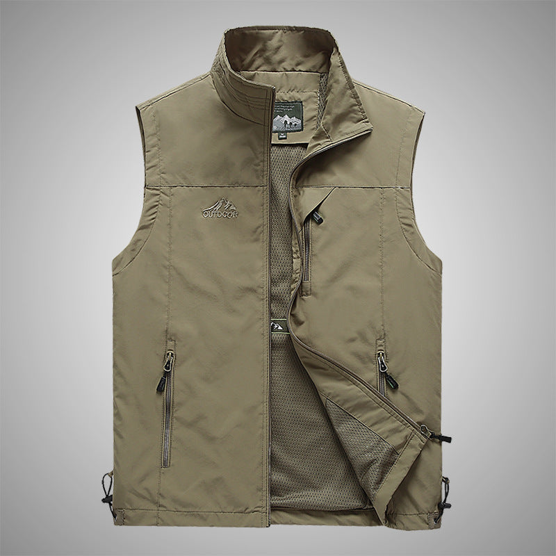 Herren Multifunktionale Utility-Weste mit Stehkragen, Reißverschlusstaschen und atmungsaktivem Meshfutter Shop Nory