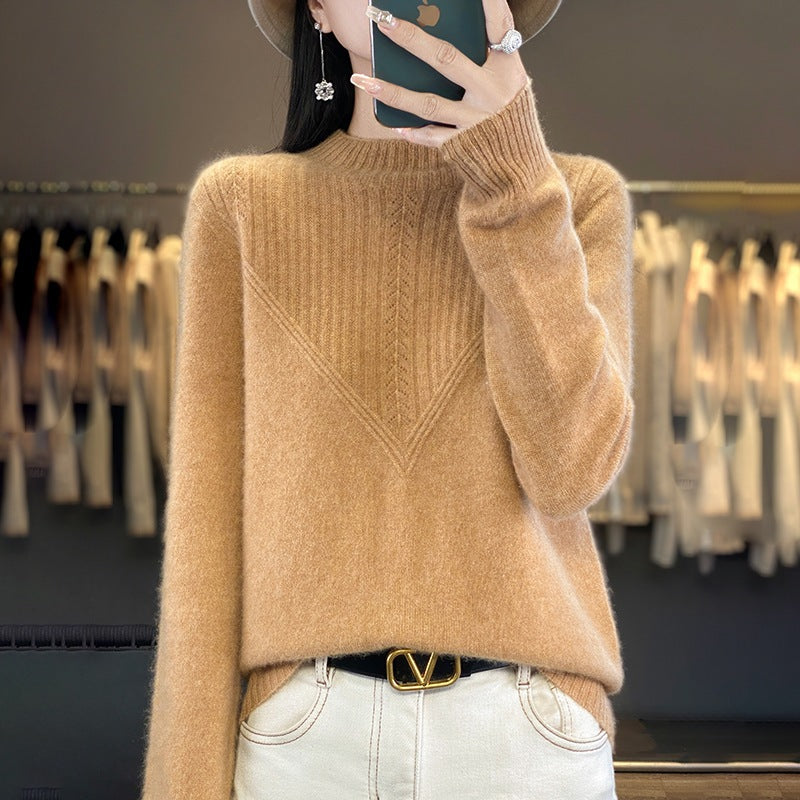 Damen Lockerer Mohair‑Blend Pullover mit strukturierter V‑Paneel und Stehkragen Shop Nory