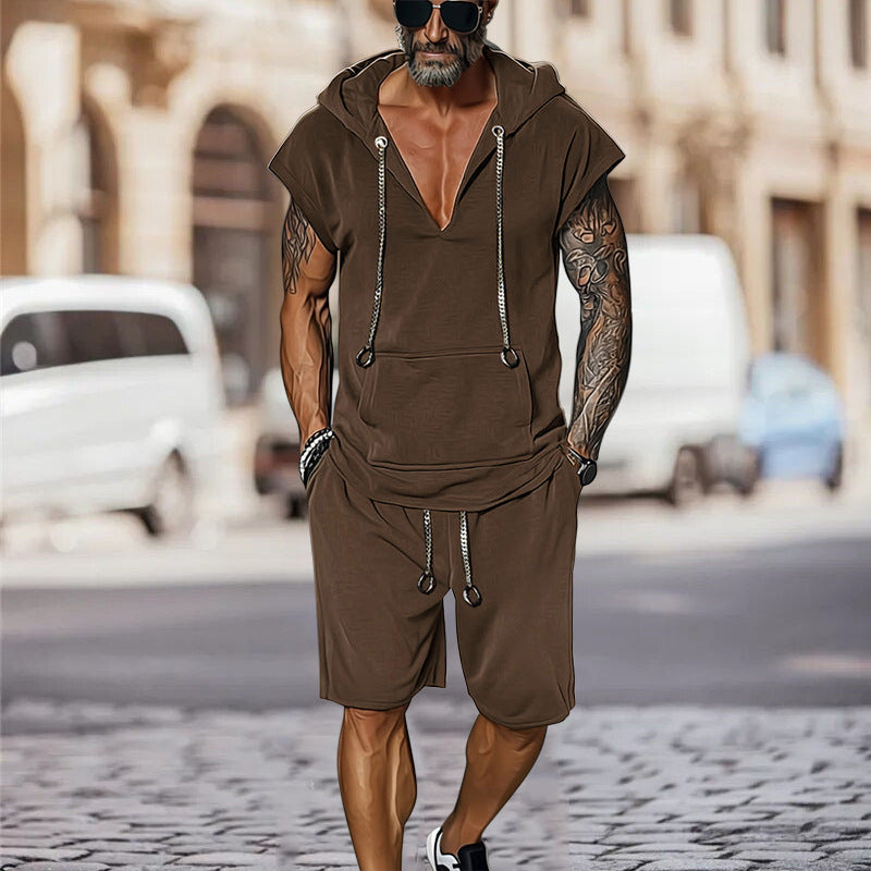 Herren lässiges Freizeit-Set mit stylischem Kapuzen-T-Shirt und Shorts