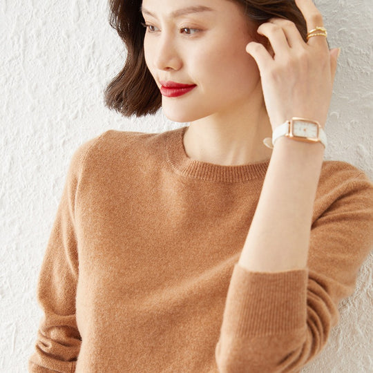 Damen Kurzgeschnittener Feinstrickpullover mit Rundhalsausschnitt und geripptem Bund Shop Nory
