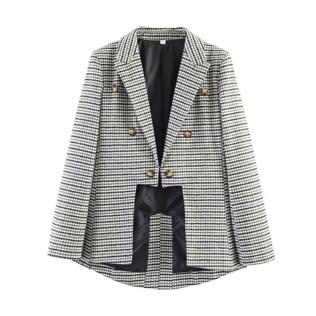 Damen Zweireihiger Hahnentritt-Blazer mit Schwalbenschwanz-Saum und Reverskragen Shop Nory