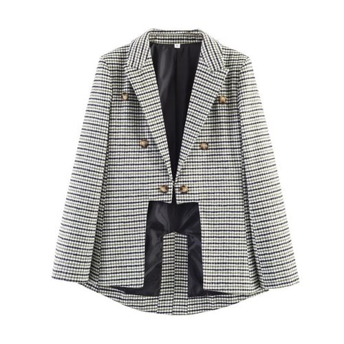 Damen Zweireihiger Hahnentritt-Blazer mit Schwalbenschwanz-Saum und Reverskragen Shop Nory