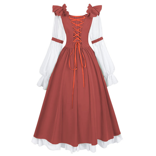 Damen nan romantisches viktorianisches Kleid mit Rüschenkragen, taillierter Korsagenoptik und ausgestelltem Tellerrock Shop Nory