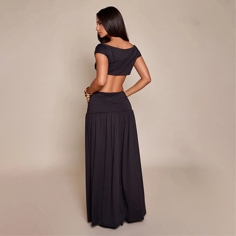 Damen Elegantes Cropped Top und Maxirock Set Shopnory