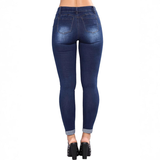 Damen Taillenhohe Superstretch-Skinny-Jeans mit strategischen Rissen und Umschlagsaum Shop Nory