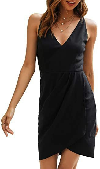 Damen Kurzes Wickelkleid mit V-Ausschnitt und asymmetrischem Saum