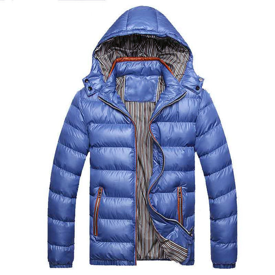 Herren Glänzende gesteppte Kapuzenjacke mit Thermo-Polsterung und gestreiftem Innenfutter Shop Nory