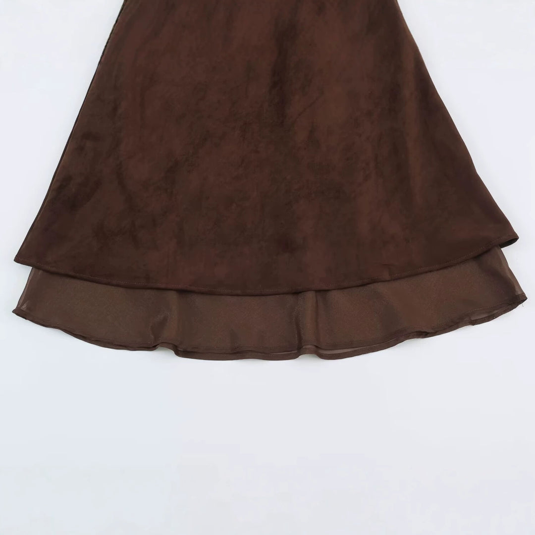 Damen A‑Linien Midirock mit Veloursoptik und Chiffon‑Volant Shop Nory