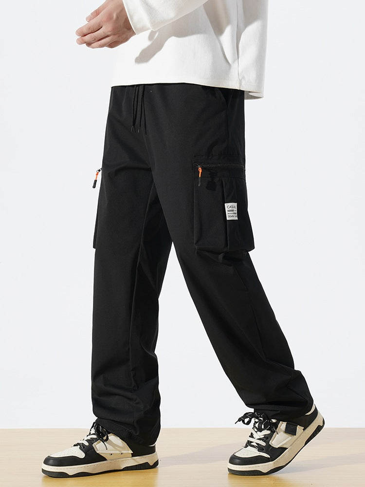Herren Locker geschnittene Utility‑Cargohose mit Tunnelzugbund, Reißverschluss‑Beintaschen & geradem Bein Shop Nory