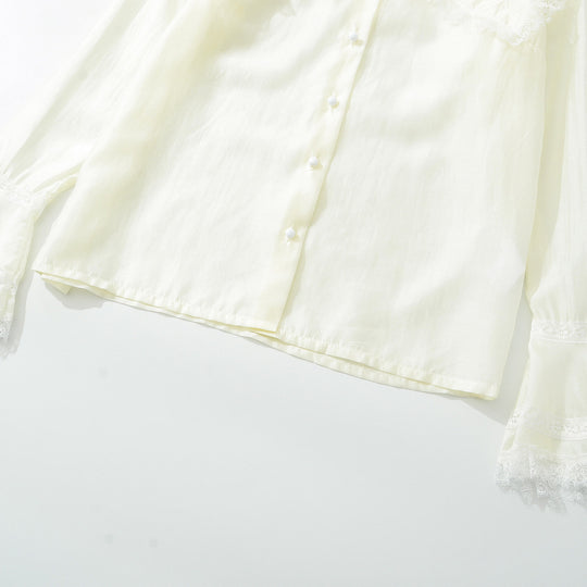 Damen Bluse mit großem Spitzenkragen und gestuften Trompetenärmeln Shop Nory