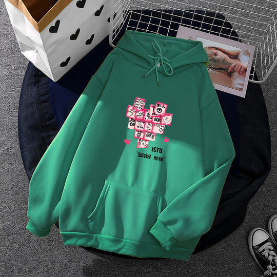 Damen nan Kapuzenpullover mit Sticky-Note Grafik, Kängurutasche und weichem Fleecefutter Shop Nory